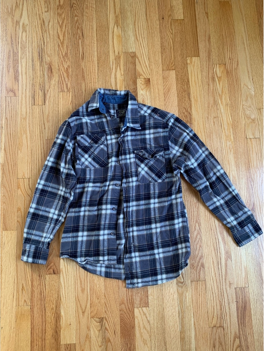 Jachs blue gray plaid flannel button front shirt Medium